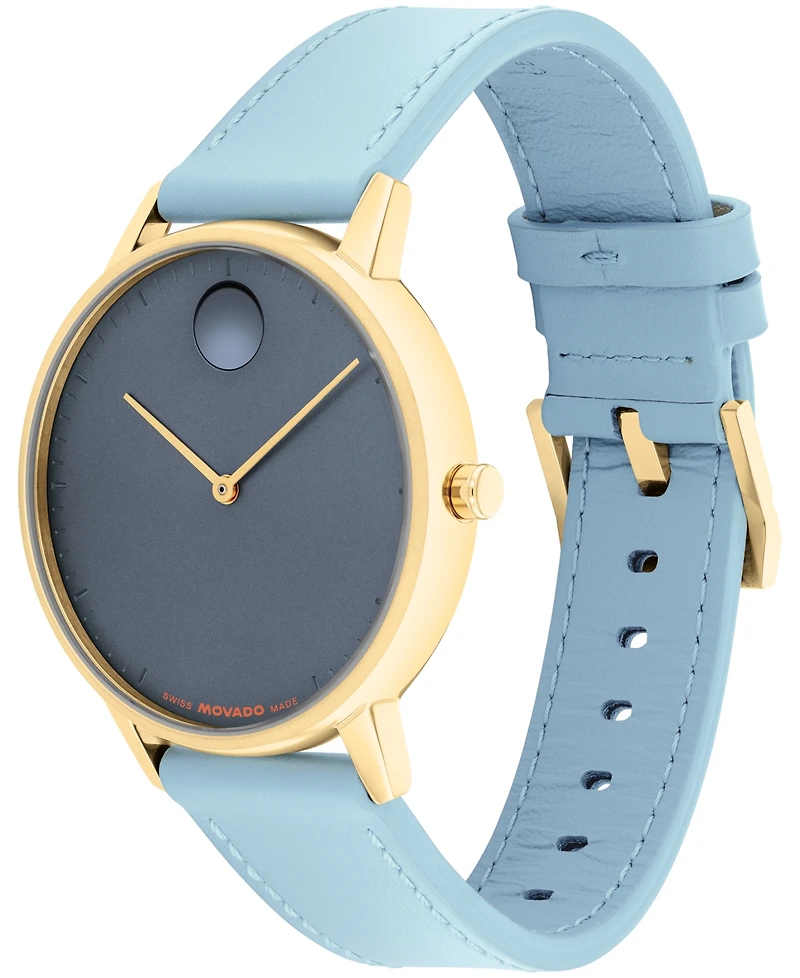 Movado Men's Face Swiss Quartz Light Blue Leather Watch 39mm