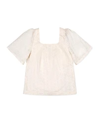 Hope & Henry Women's and Organic Flounce Sleeve Eyelet Top