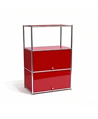 4-Tier Modular Metal Storage Cabinet, Modern Accent Sideboard with Doors and Open Shelves for Home & Office, Red