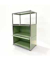 3 Tier Modular Metal Sideboard Storage Cabinet, Modern Grid-Style, for Dining Room, Living Room or Office, Green