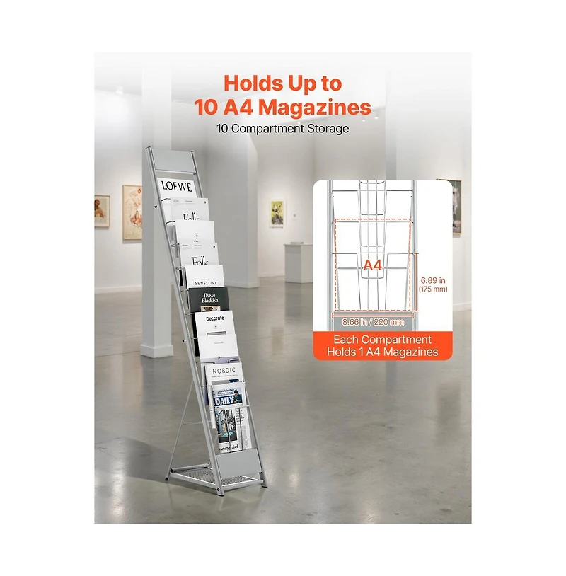 Sugift Brochure Display Rack 10 Pockets Magazine Literature Display Stand Portable Floor