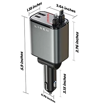 Lisen Retractable Car Charger 69W, 4-Port Fast Charging Car Adapter with Usb-c and Usb-a, Multi Device Car Charger for iPhone, Samsung, Tablets