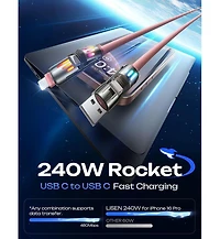 Lisen 2-Pack 240W 4-in-1 Charging Cable, Usb-c and Lightning Multi Charger Cable for All Devices, Fast Charging Cord for Travel