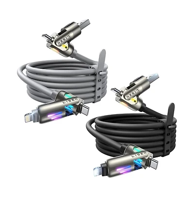 Lisen 2-Pack 240W 4-in-1 Charging Cable, Usb-c and Lightning Multi Charger Cable for All Devices, Fast Charging Cord for Travel, Home and Car