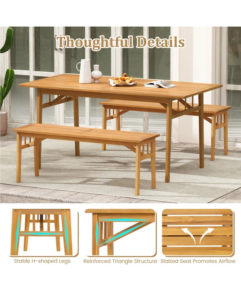 Gouun 48 in Acacia Wood Bench with Triangular Support Structure 800 lbs Capacity