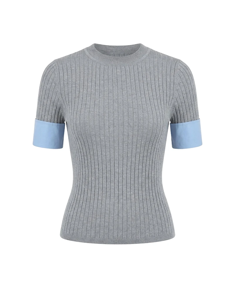 Modenaire Women's Ribbed Knit Contrast Cuff Top