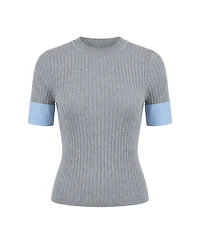 Modenaire Women's Ribbed Knit Contrast Cuff Top