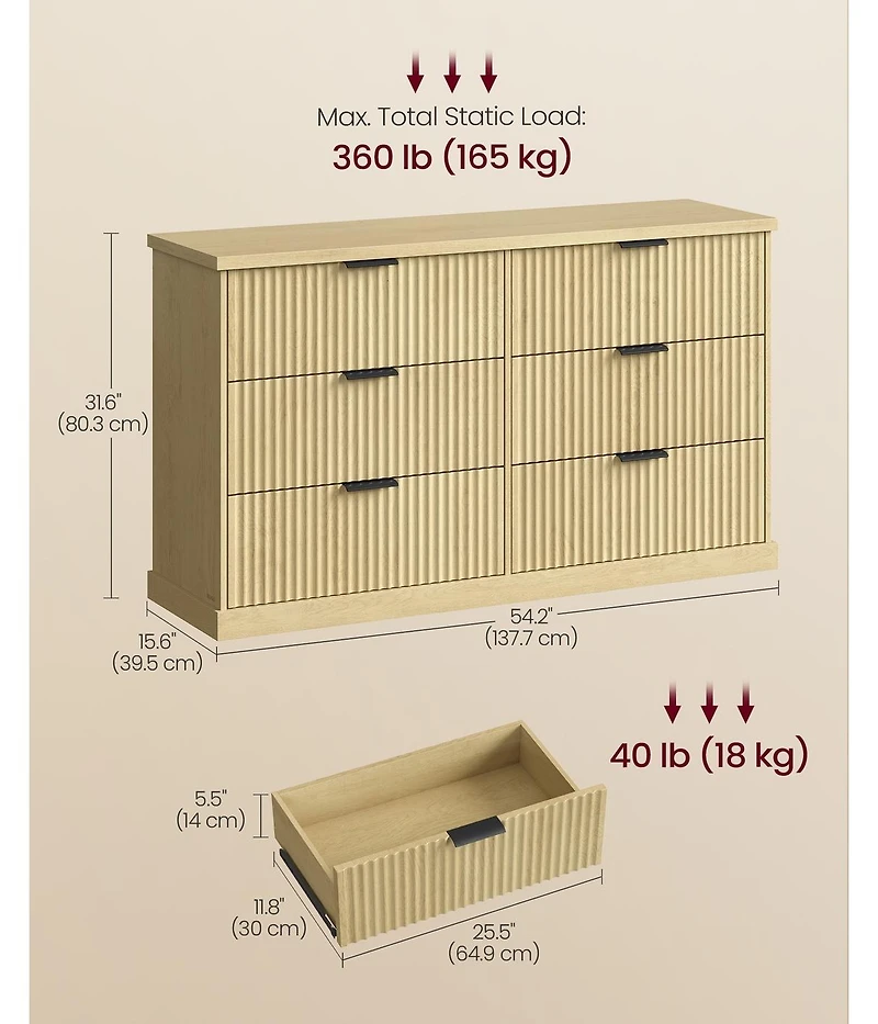 Slickblue 6 Drawer Bedroom Storage Dresser Double Wide Organizer Unit