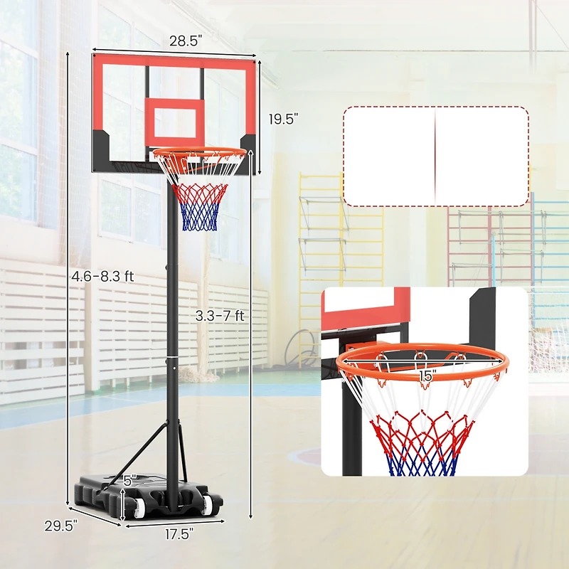 Slickblue 3.3-7 Feet Portable Adjustable Outdoor Kids Basketball Hoop Goal