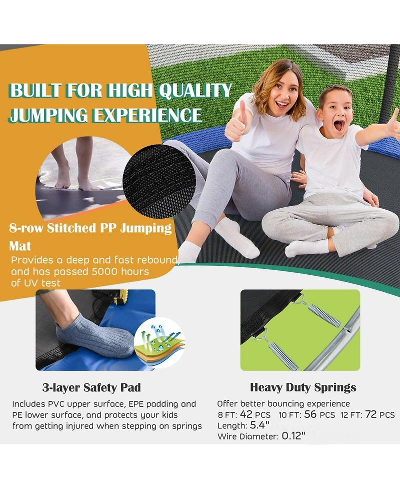 Slickblue Recreational Trampoline with Basketball Hoop Enclosure Net Ladder