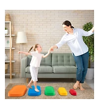 Slickblue 5 Piece Kids Stepping Stone Set, Non-Slip River Stones for Balance and Play-Multicolor