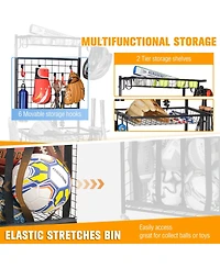 Mythinglogic Rolling Sports Equipment Organizer with Ball Bin, Hooks and Shelves