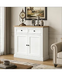 Clihome Kitchen Buffet Cabinet 2-Tier Storage with 2 Drawers and Adjustable Shelves