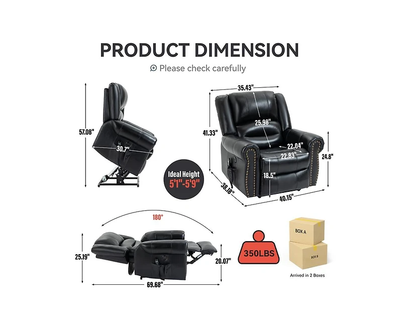 sumyeg Leather Power Lift Recliner Chair Heat Massage Manual with Usb Ports