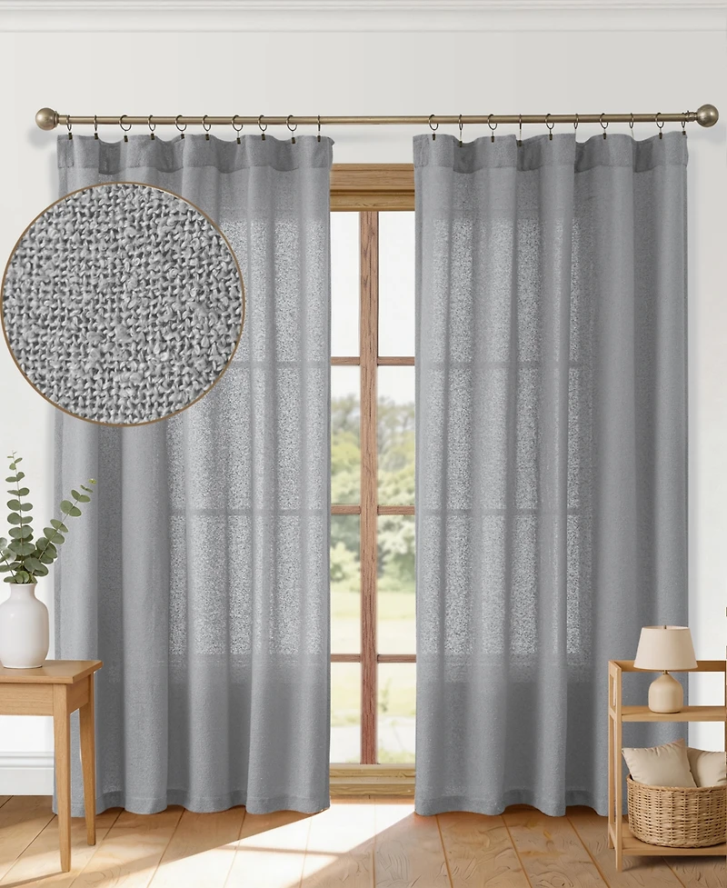 Boucle Light Filtering Back Tab Single Curtain Panel, 52"X96"