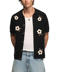 Lucky Brand Men's Flower Embroidery Crotchet Button-Down Shirt