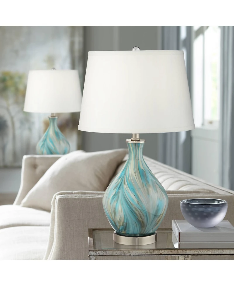 360 Lighting Cirrus 22" High Vase Modern Accent Table Lamps Set of 2 Handcrafted Art Glass Living Room