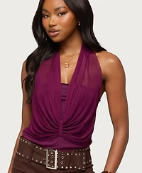 Edikted Women's Layered Mesh Gathered Halter Top