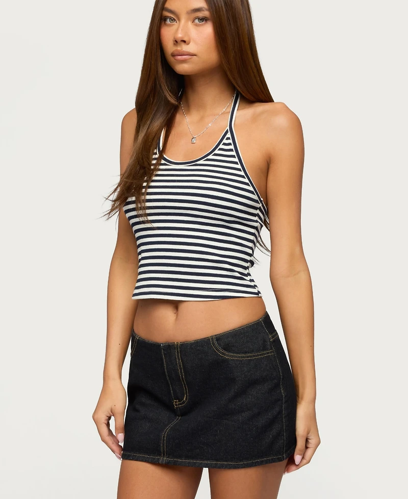 Edikted Women's Velma Striped Ribbed Halter Top