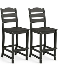 Gouun Outdoor Hdpe Counter Height Bar Stool with Back, Armrests and Built-In Footrest