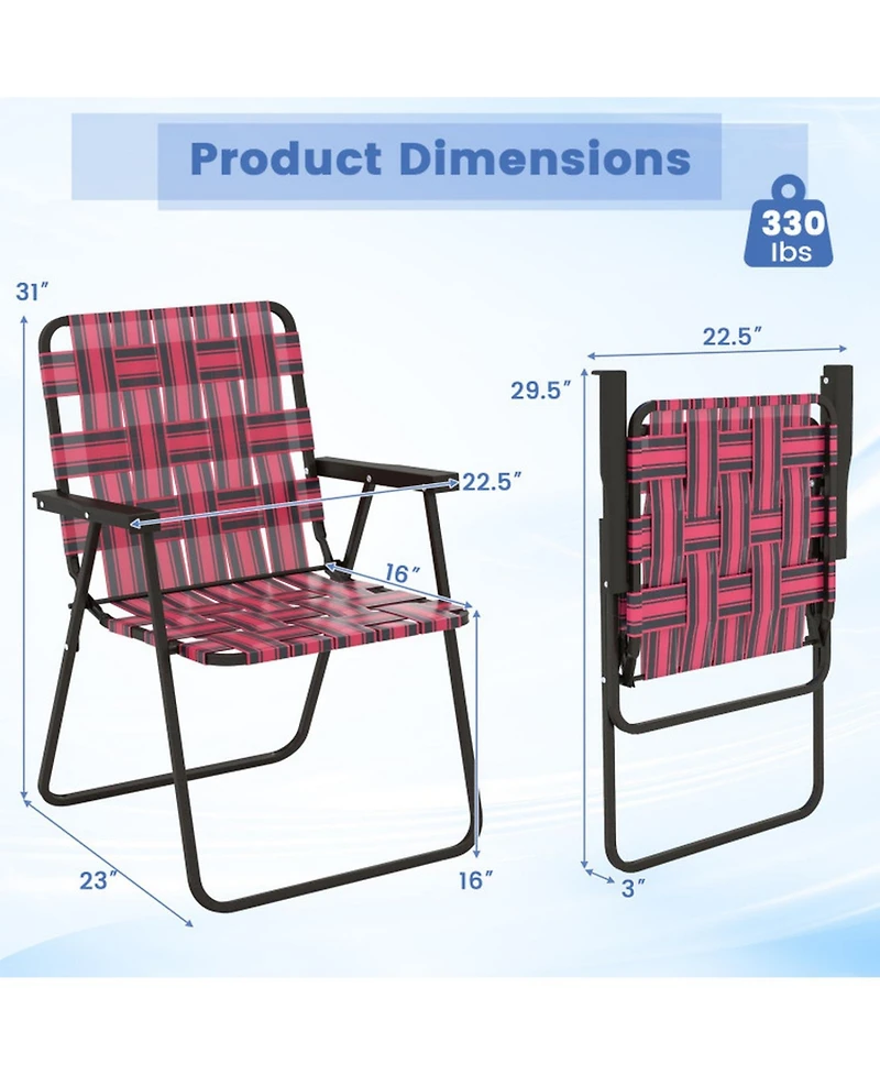 GOUUNSet of 4 Folding Steel and Pe Webbing Beach Chairs, 265 lbs Capacity Each
