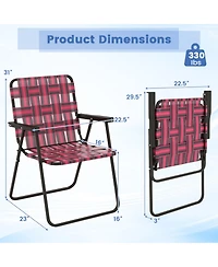 GOUUNSet of 4 Folding Steel and Pe Webbing Beach Chairs, 265 lbs Capacity Each