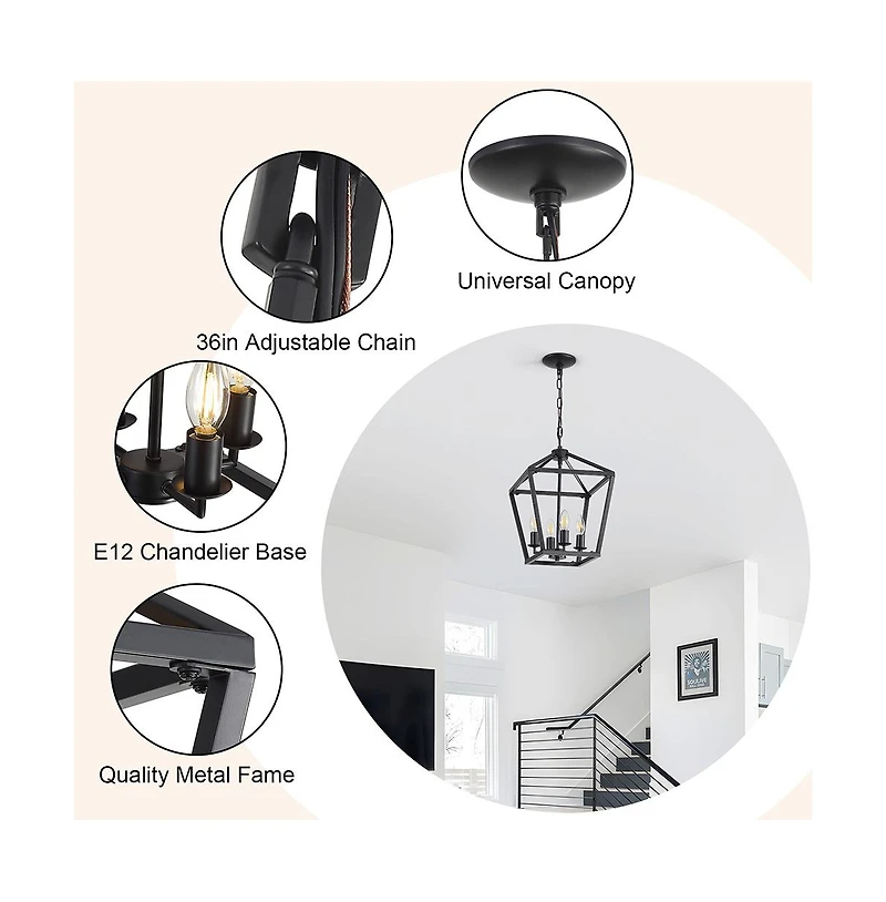 16-inch Modern Matte Black Iron Chandelier