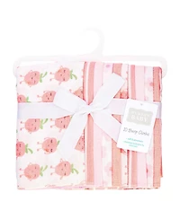 Hudson Baby Girl Cotton Poly Flannel Burp Cloths 10-Pack, Happy Strawberries, One Size