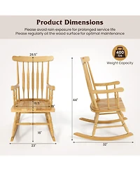 Gouun Solid Wood Outdoor Rocking Chair with Glossy Finish for Porch and Garden, 300 lb Capacity