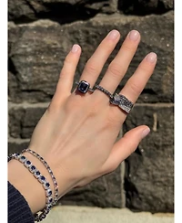 Suzy Levian New York Sterling Silver Sapphire & Created White Alternating Pave Tennis Bracelet