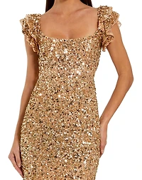 Mac Duggal Women's Sequin Mesh Ruffle Sleeve Trumpet Evening Gown