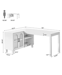 Tribesigns 59-Inch L Shaped Computer Desk with Cabinet, Farmhouse Corner Desk with Storage Shelves, L Shaped Executive Desk, Long Writing Desk for Hom