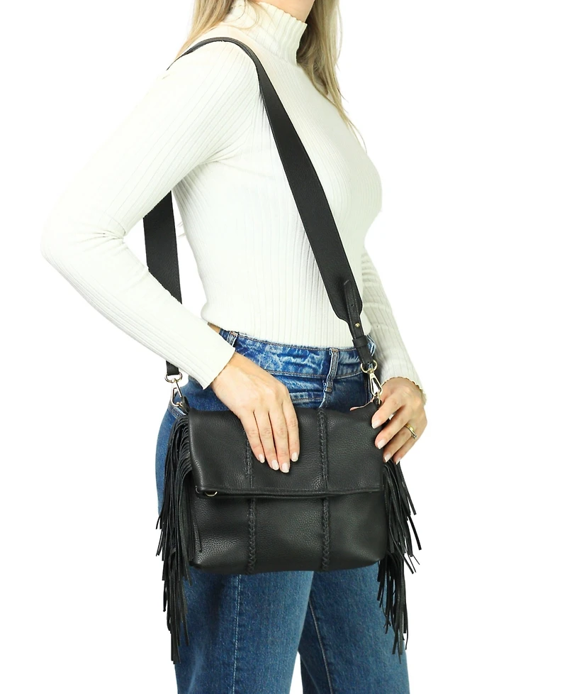 Carlos Falchi Medium Fringe Leather Crossbody Messenger