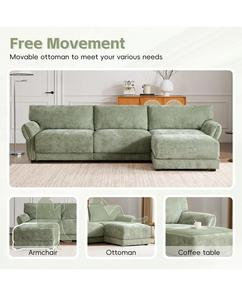 Streamdale Furniture 110" Modular Sectional Sofa with Ottoman & Usb Charger