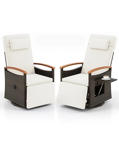 Gymax Set Of 2 Outdoor 360° Swivel Rattan Recliner Chair Patio Wicker Chaise Lounge Chair