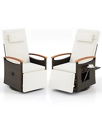 Gymax Set Of 2 Outdoor 360° Swivel Rattan Recliner Chair Patio Wicker Chaise Lounge Chair