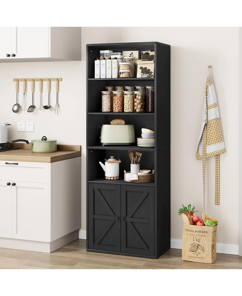 gaomon Tall Bookcase with Doors, 4-Tier Wooden Bookshelf, Floor Standing Display Double Doors and 4 Open Shelves, Ideal for Home