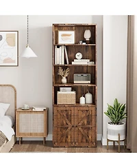 gaomon Tall Bookcase with Doors, 4-Tier Wooden Bookshelf, Floor Standing Wooden Display Bookcase with Double Doors and 4 Open Shelves, Ideal for Home
