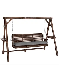 Outsunny 3 Seat Porch Swing with Cushion and Side Trays