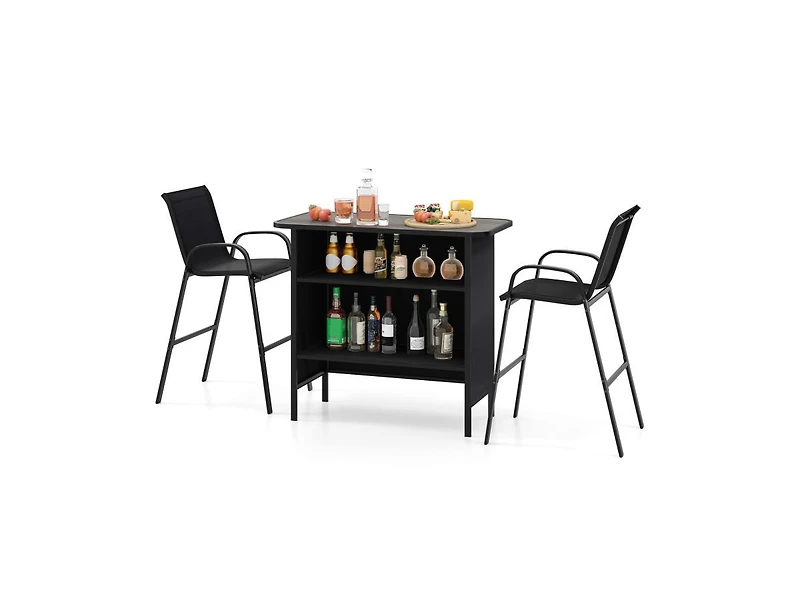 Slickblue Outdoor 3-Piece Bar Set with 2-Tier Storage and Footrest