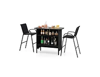 Slickblue Outdoor 3-Piece Bar Set with 2-Tier Storage and Footrest