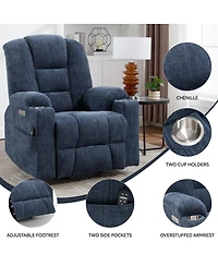 Maison Boucle Chenille Power Lift Recliner with Massage, Heat, Usb & Cup Holders, Wide Heavy-Duty Electric Chair for Seniors