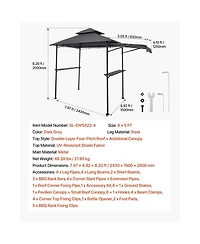 Sugift 8 x 5 ft Bbq Grill Gazebo Double Tiered Top Powder Coated Steel Shelter with Side Shelves