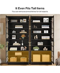 Tribesigns 8-Tier Bookshelf with Doors and Led Lights Set of 2, 68.9" Tall Bookcase with Adjustable Shelves, Modern Wooden Display Cabinet