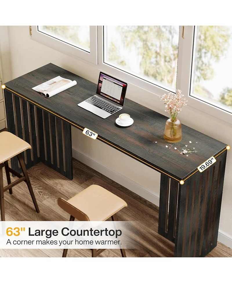 Tribesigns Bar Table, 63-Inch Counter Height Pub Industrial Rectangular High Top Kitchen & Dining Tables with Louvere