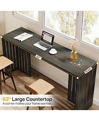 Tribesigns Bar Table, 63-Inch Counter Height Pub Industrial Rectangular High Top Kitchen & Dining Tables with Louvere