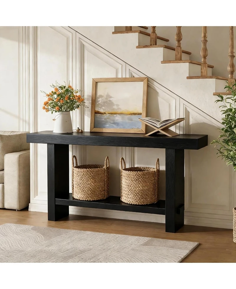 Tribesigns 63-Inch Solid Wood Console Table, 2-Tier Narrow Farmhouse Entryway Table for Hallway, Entrance, Living Room