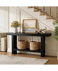 Tribesigns 63-Inch Solid Wood Console Table, 2-Tier Narrow Farmhouse Entryway Table for Hallway, Entrance, Living Room