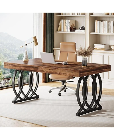 Tribesigns 63-Inch Executive Desk, Modern Office Computer Desk with Faux Marble Tabletop