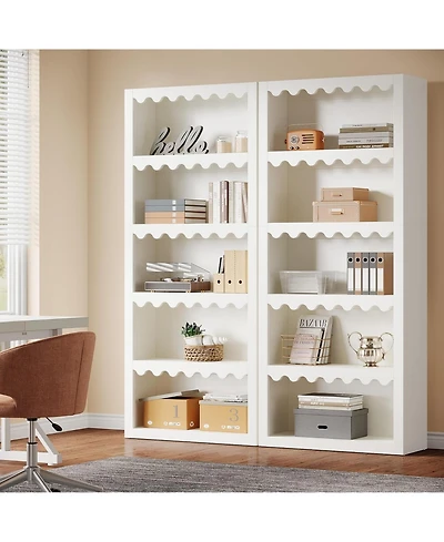 Tribesigns 5-Tier Open Bookcase, 70-Inch Tall Bookshelf with Scalloped Edges